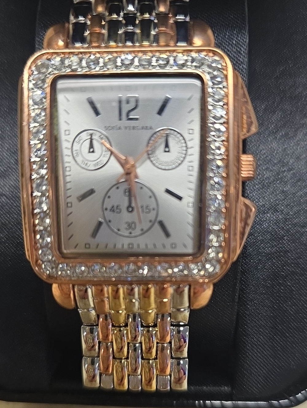 Sofia by Sofia Vergara Tri-Tone Deco Style Rectangular Wristwatch